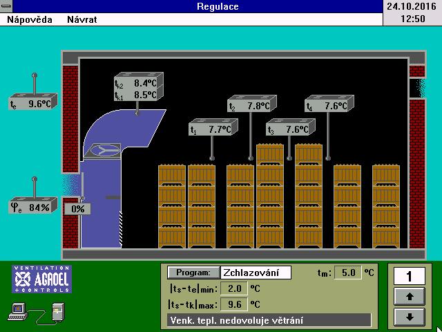 Obrázek 26 Klimatizace Agroel, paletové uskladnění [14] Ventilace se nastaví na stanovenou teplotu skladování