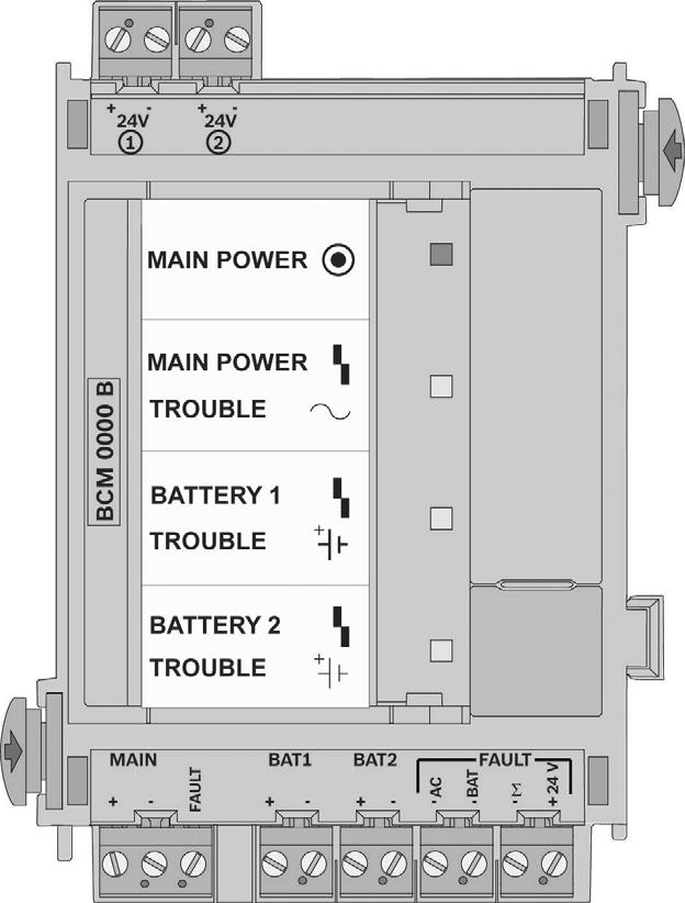 Tlačítko spustí manuální dobíjení akumulátoru v případě, že je jeho napětí nižší než 22 V Ústřednu lze po dobití akumulátoru zapnout bez hlavního napájení Displej a ovládací prvky 1 zelený indikátor