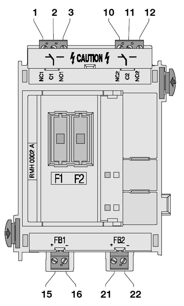 LSN Ústředny elektrické požární signalizace RMH 0002 A Modul vysokonapěťového relé 4.998.137.274 Dvouokruhový modul s relé typu C a dva vstupy pro monitorování zpětné odezvy zařízení.