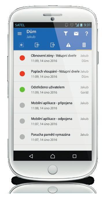 událostech systému s možností ﬁltrování událostí Při montáži ústředny se doporučuje rovnou nastavit i aplikaci VERSA CONTROL,