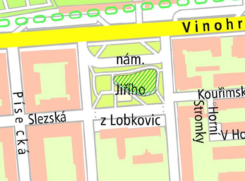 Plocha pro volný pohyb psů č. 2 Lokalita: náměstí Jiřího z Lobkovic Vymezení: louka ve střední části parku.