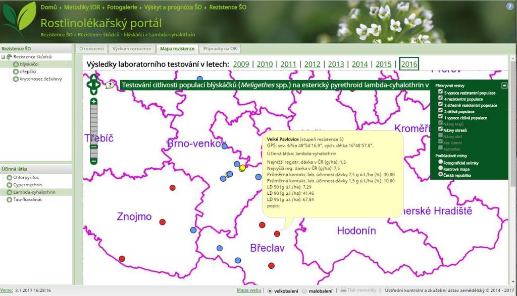 2. Výzkum rezistence Záložka obsahuje stručné informace o metodice výzkumu citlivosti vybraných hmyzích škůdců brukvovitých plodin k insekticidům v České republice. 3.