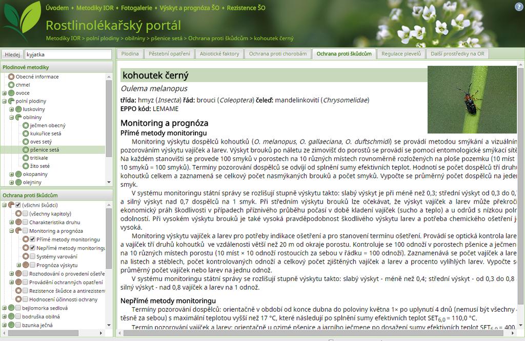 Obr. 4. Ukázka různých úrovní výběru informací při sestavování vlastní plodinové metodiky Jaké informace Metodiky IOR obsahují?