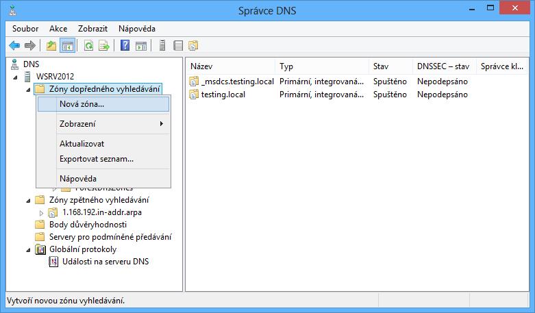 DNS zóny Vytvoření