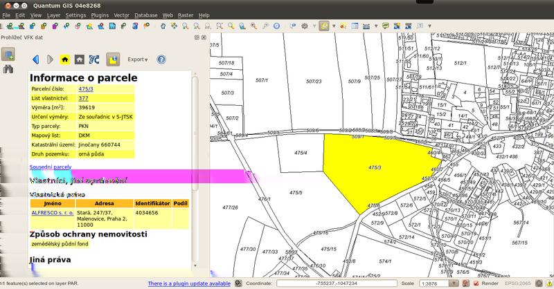 3. POUŽITÉ TECHNOLOGIE 3.3 QGIS VFK Plugin Obrázek 3.3: Ukázka prostředí pluginu (zdroj: freegis.fsv.cvut.