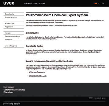 Chemická rizika Výběr správné ochrany rukou Chemical Expert System: Online databáze chemických látek uvex Výběr a