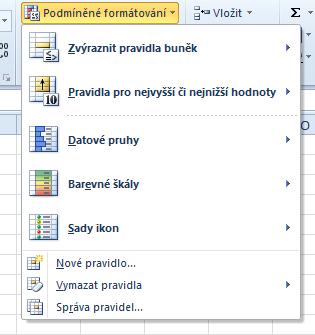 Formátování se pak projeví u VŠECH označených buněk. Volba pro formát buněk, které obsahují nějakou hodnotu, zvýrazní POUZE ODPOVÍDAJÍCÍ buňky, které vyhovují zvolenému pravidlu.