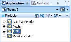 Kliknutím pravým tlačítkem myši nad názvem aplikace v okně Application New Project v záložce General se zvolí Project a v okně Items položka UML Project.
