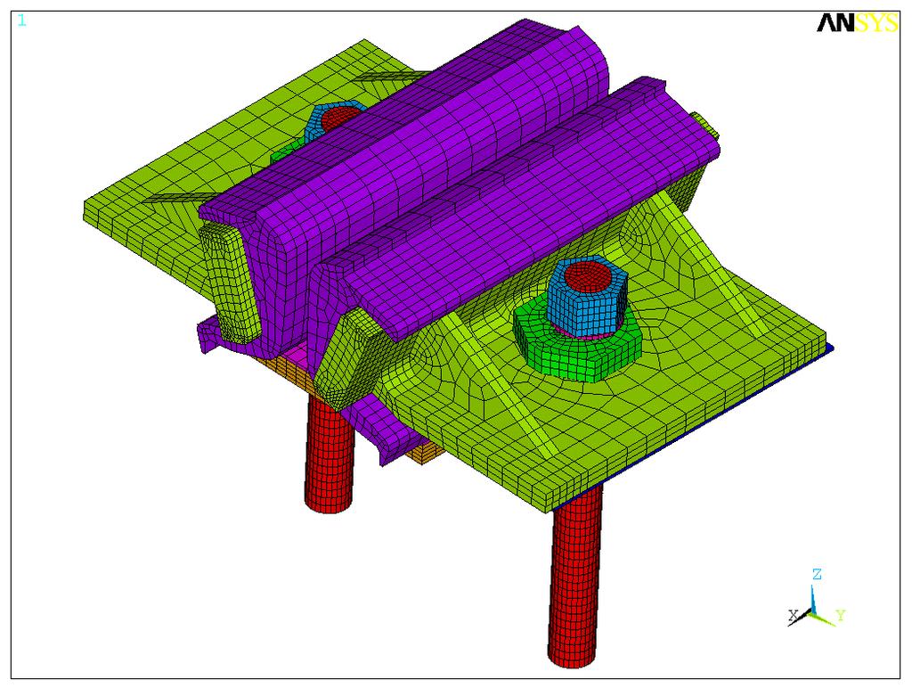 Particular parts of fastening are modeled with structural finite elements SOLID45. These are used for the 3-D modeling of solid structures.