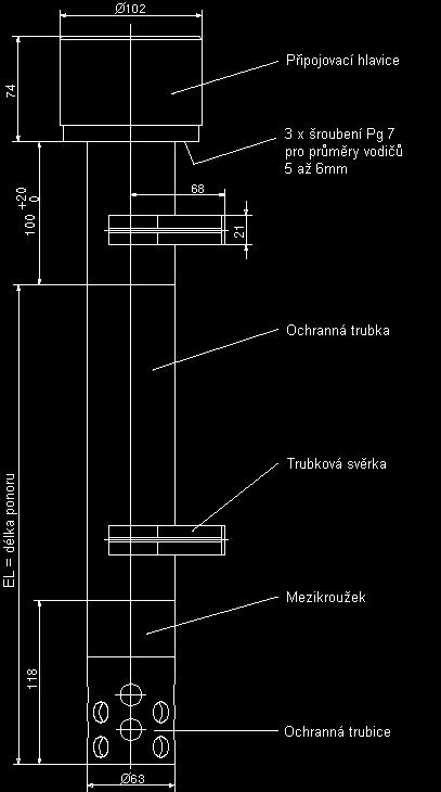 .. +95 C Tlaková odolnost 1 bar, až +90 C Snímací elektroda šroubení Pg 13,5 pro 1 až 3 elektrody (šroubovací uzávěry jsou součástí dodávky) Délka ponoru sériově 500mm, možné zhotovení délky do max.