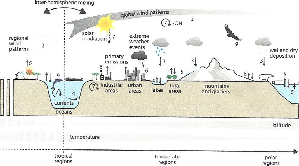 Climate change and POPs Predicting the impacts Conceptual representation of key factors influencing the environmental fate and transport of POPs under a climate change scenario.