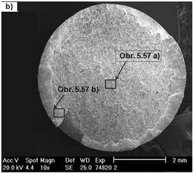 1,0029 Ti 41,34 22,23 0,3583 0,9222 0,0003 1,0104 Fe 10,58 4,88 0,0929 0,9191 0,9554 1,0000 Obr. 5.50 Spektrum chemického složení pro oblast 2. 5.5.1 Lomové plochy po statické zkoušce tahem Lomové plochy jsou vyhodnoceny pro materiály MS1 a GP1 Obr.