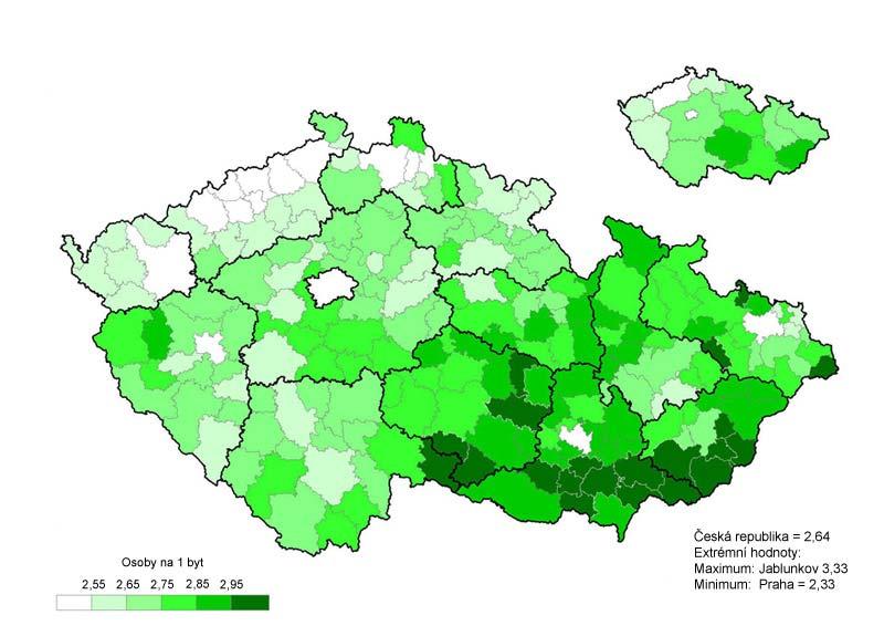 KARTOGRAMY 23. Průměrný počet osob na 1 trvale obydlený byt (zdroj SLDB 200 24.