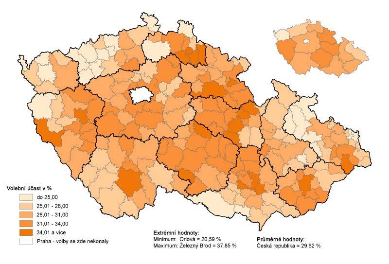 KARTOGRAMY 27. Volby do zastupitelstev krajů 2004 volební účast 28.