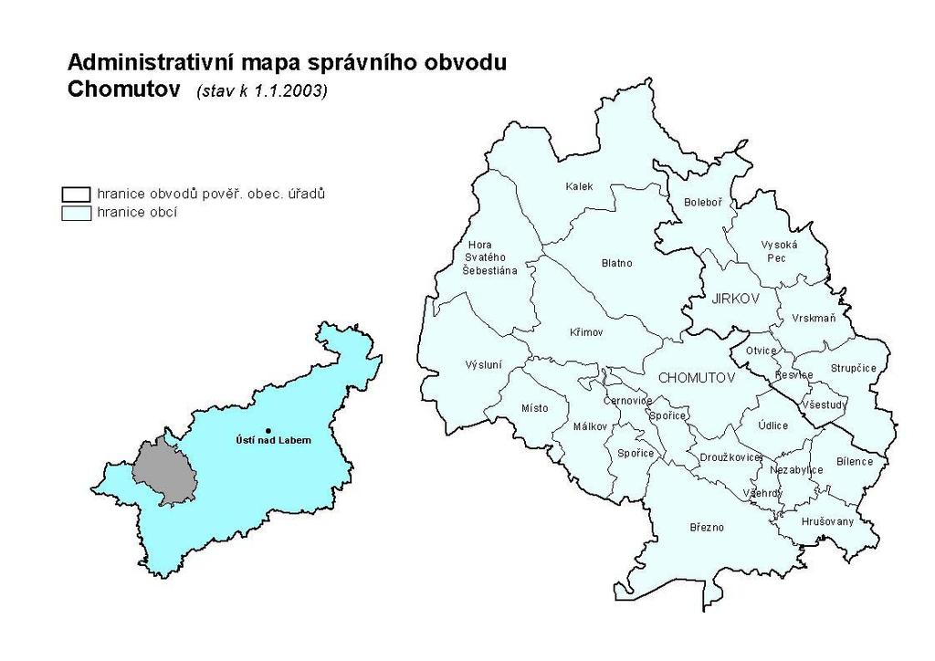 SO ORP CHOMUTOV Správní obvod obce s rozšířenou působností Chomutov svou rozlohou 486 km 2 zaujímá 9,1 % rozlohy Ústeckého kraje, je tak druhým největším správním obvodem v kraji.
