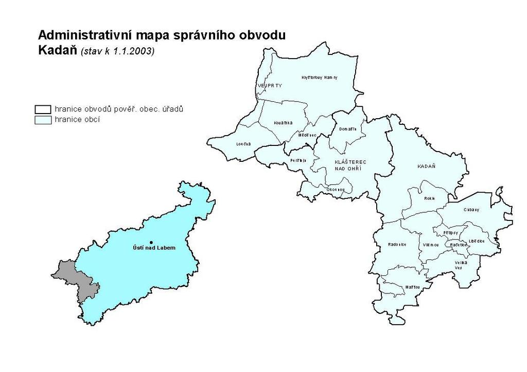 SO ORP KADAŇ Správní obvod obce s rozšířenou působností Kadaň je pátým největším správním obvodem, má rozlohu 449 km 2, což představuje 8,4 % rozlohy Ústeckého kraje.