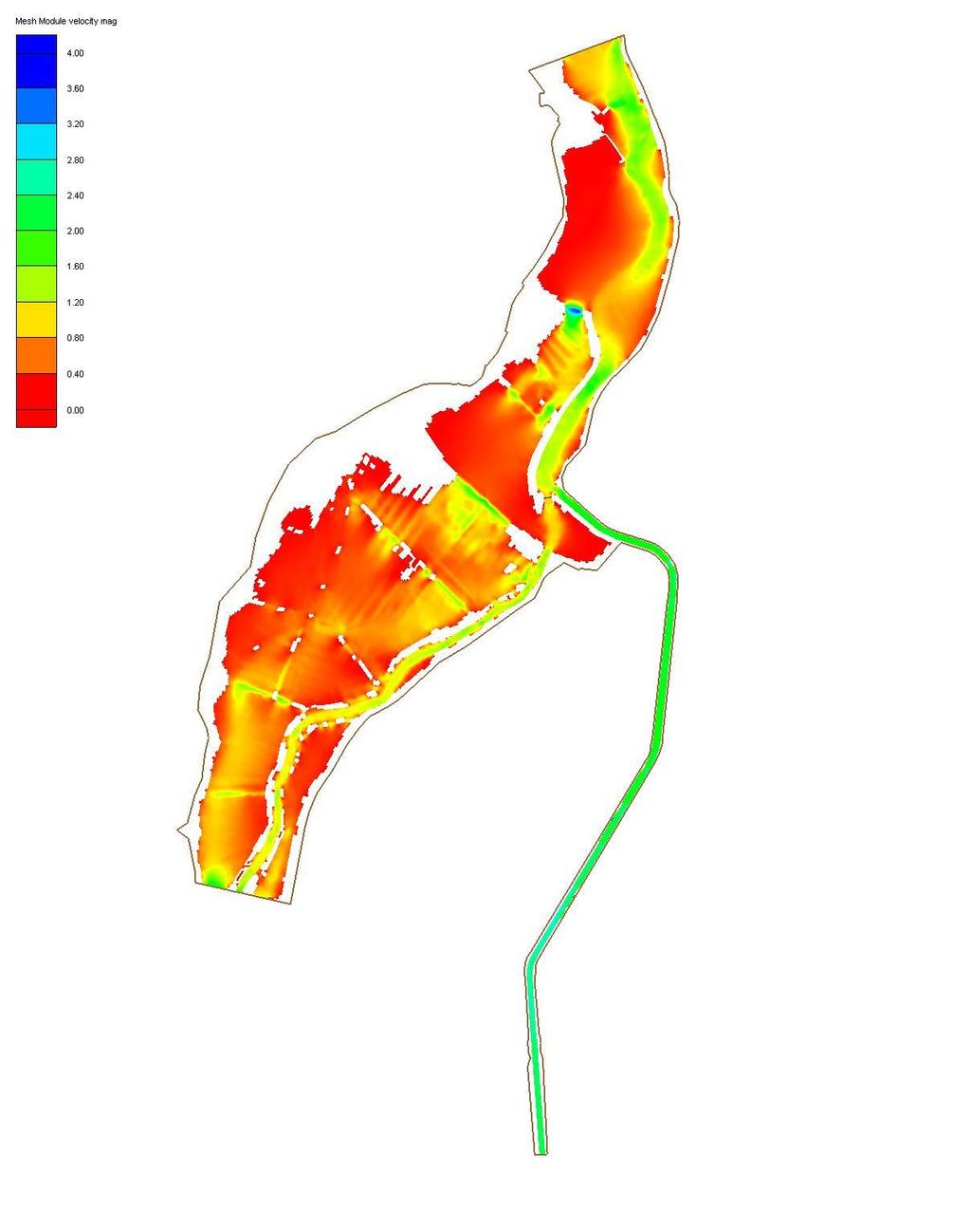 Příloha 3 - Mapa svislicových rychlostí pro variantu se vztyčenou klapkou na