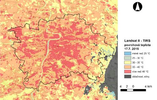 Pracovní návrh 13 Obr. 1: Povrchová teplota na území hl. m. Prahy dne 17. 7.
