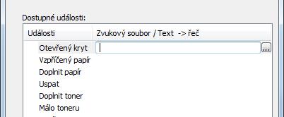 2 Událost, při které má být použita funkce převodu textu na řeč, vyberte v seznamu Dostupné události. 3 Klikněte do pole zvukový soubor / text řeč. Kliknutím na tlačítko Procházet (.