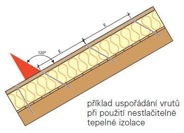 Každý jeden kus kontralatě musí být připevněn na každém konci jedním kolmým vrutem ve vzdálenosti 50 mm od konce. Maximální povolená vzdálenost šikmých vrutů po délce krokve je 1,75 m.