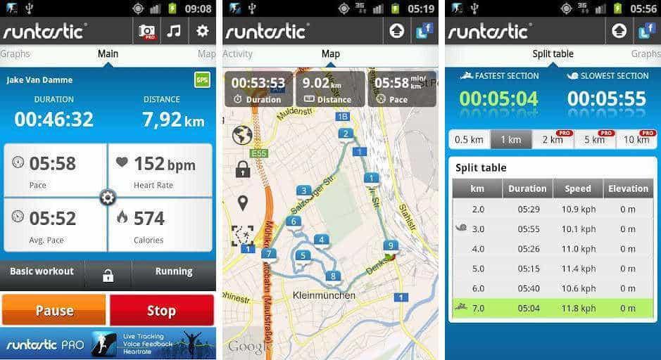 Fitness - Runtastic Pro (Android, ios, WP) mapování sportovních aktivit díky vestavěné GPS v telefonu (běh,