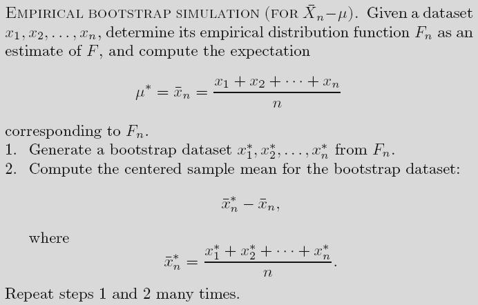 Empirická bootstrap simulace Generování hodnot xx i* z F n je ekvivalentní vybírání jednoho prvku z originálního statistického souboru x