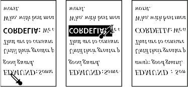 Kliknutím kapátkem na formátovaný text zkopírujte jeho formátování (vlevo) a pak tažením přes neformátovaný text (uprostřed) toto formátování aplikujte (vpravo).