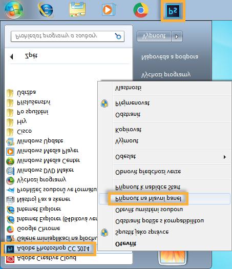 Windows 7 Při instalaci aplikace Creative Cloud app jsou přidány do nabídek produktu Windows zkratky aplikací. Klikněte na nabídku Start > Všechny programy a klikněte na aplikaci.