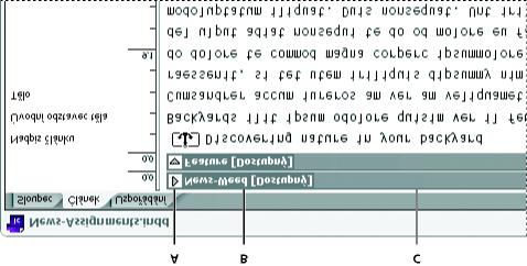 sbalený, text je skrytý a oddělovací pruh článku zůstává viditelný uvnitř panelu pro úpravy. Oddělovací pruh článku A.