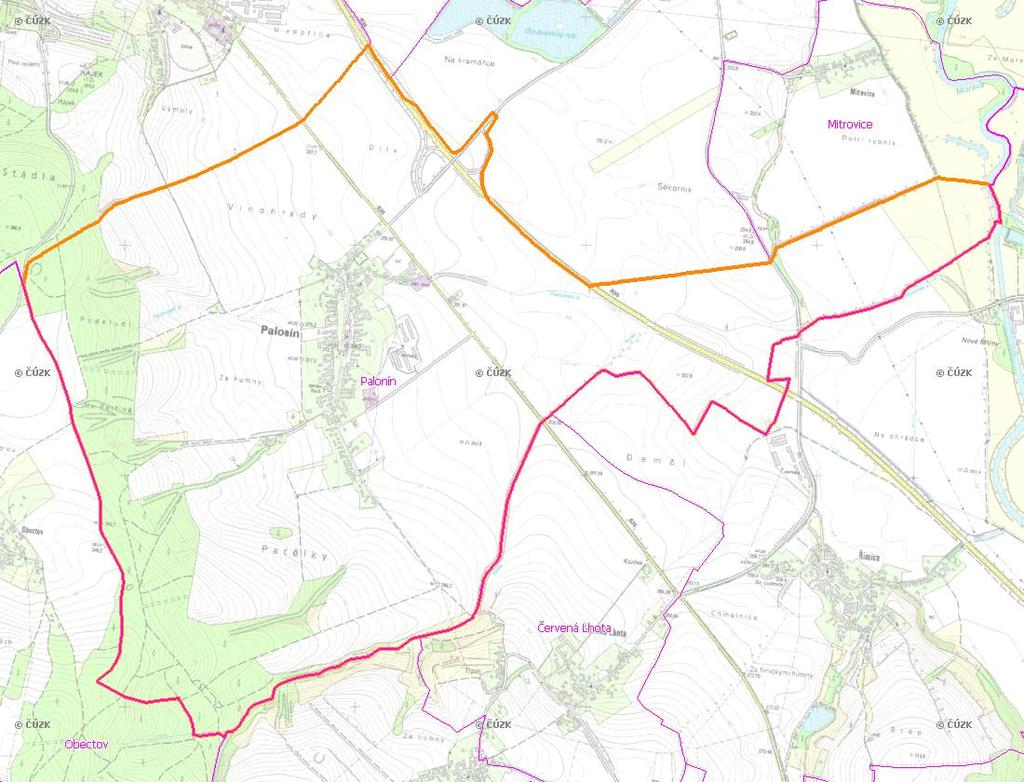 A. NÁZEV OBCE Název části obce (ZSJ): Palonín Mapa A: Území obce Přehledová mapka