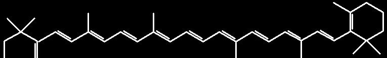 Karotenoidy tetraterpeny (C 40 ), přirozená barviva, v listech zelených rostlin, provázejí chlorofyl. Obsahují konjugovaný systém dvojných vazeb, jsou proto zbarvené Známo kolem 600 struktur.