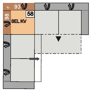 potažení zadní části, možné pouze v kombinaci s lůžkovou úpravou s VZ/ EVZ nebo bez lůžkovou úpravou s VZ/EVZ - SEL KV = element s VZ/EVZ vlevo /