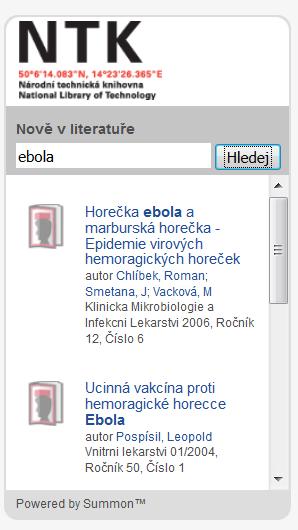 Prvky pro www stránky instituce ve 2 variantách vyhledávací box Summon widgets vyhledávací box se zobrazením výsledků Plně