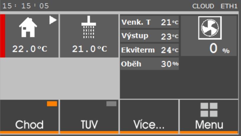 RYCHLÝ RÁDCE Popis ovládacího panelu NeoRé Sekce pro zobrazení času, úspěšně připojenou službu Neota Route (cloud), připojení ethernetu Sekce přehledu Zobrazuje teploty a parametry vybraných hodnot,