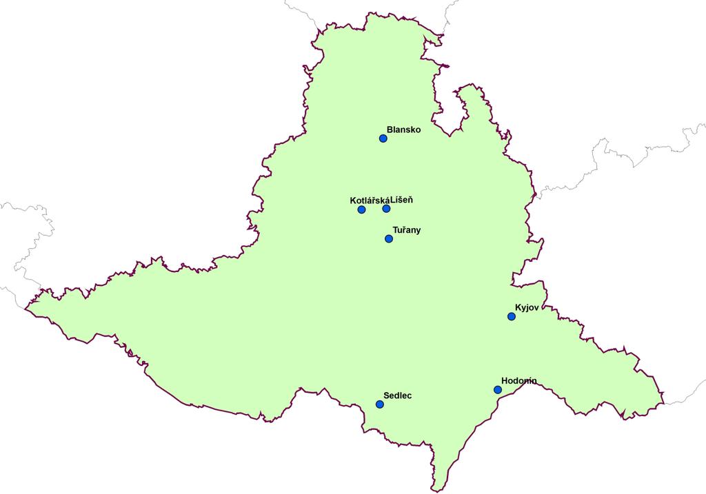 Mapa 1b: Mapa všech odběrových lokalit v Jihomoravském kraji pro rok 2011 (aktivní i pasivní odběry ovzduší) Aby bylo možné lépe interpretovat dílčí výsledky analýz, jsou v tomto reportu uvedeny