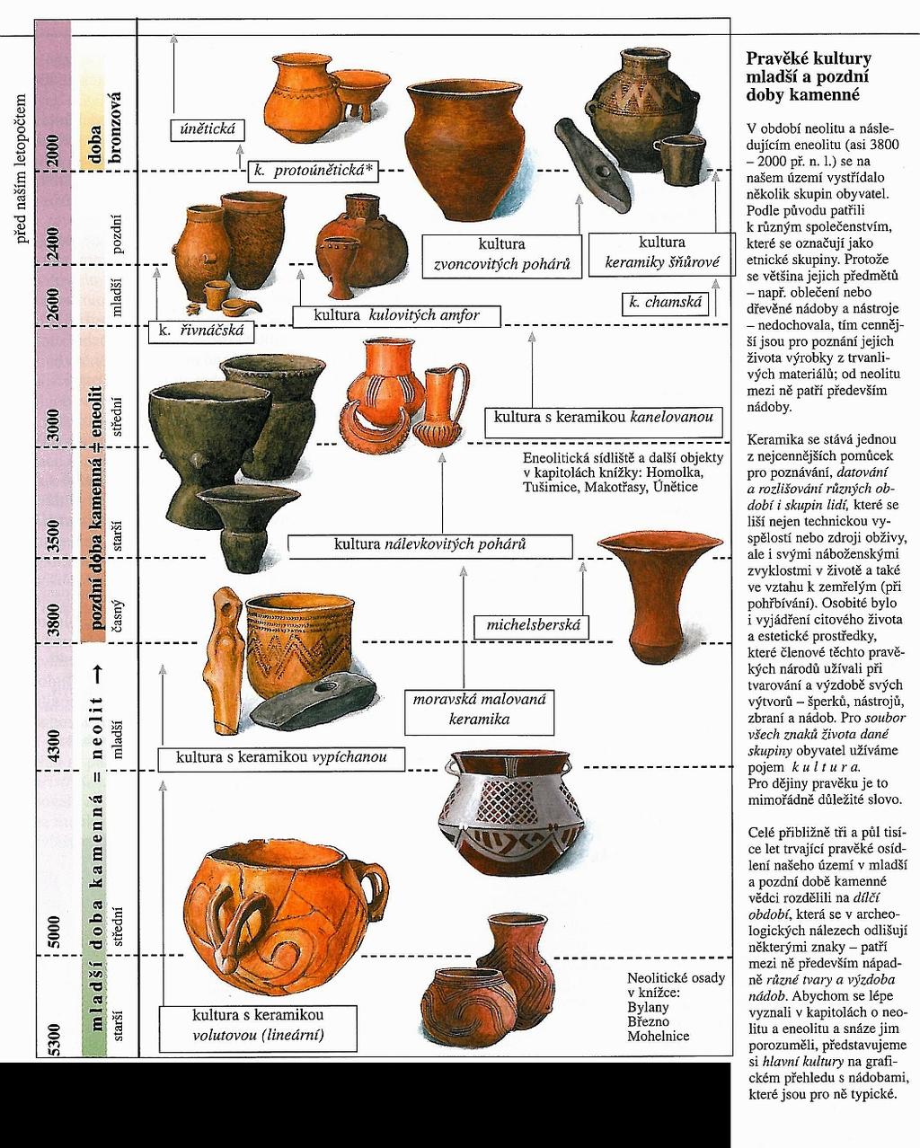 NEOLIT V ČECHÁCH 5 500 4 000 BC V době neolitu se vystřídala na našem území řada neolitických kultur. Odlišujeme je podle způsobu pohřbívání a především podle tvaru a zdobení keramiky.