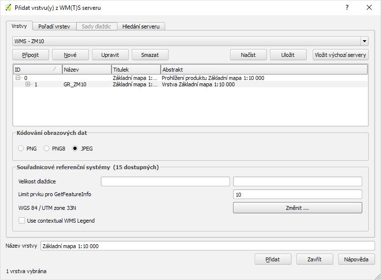 Název: WMS ZM10 (můžete si WMS službu nazvat libovolně) URL: http://geoportal.cuzk.cz/wms_zm10_pub/wmservice.aspx Obr.