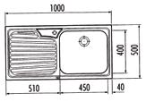 DPH) 2 200 Kč (bez DPH) 1 000 500 mm výřez: 980 480 mm dřez: 450 400 190 mm GAX 620 sítkový ventil 3 1/2 s přepadem