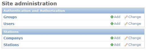 Administrátorské rozhraní - superuser Spusťte znovu server, přihlaste se jako administrátor a ověřte, zda můžete spravovat modely Station a Company: Nyní si můžeme vyzkoušet přidat společnosti a