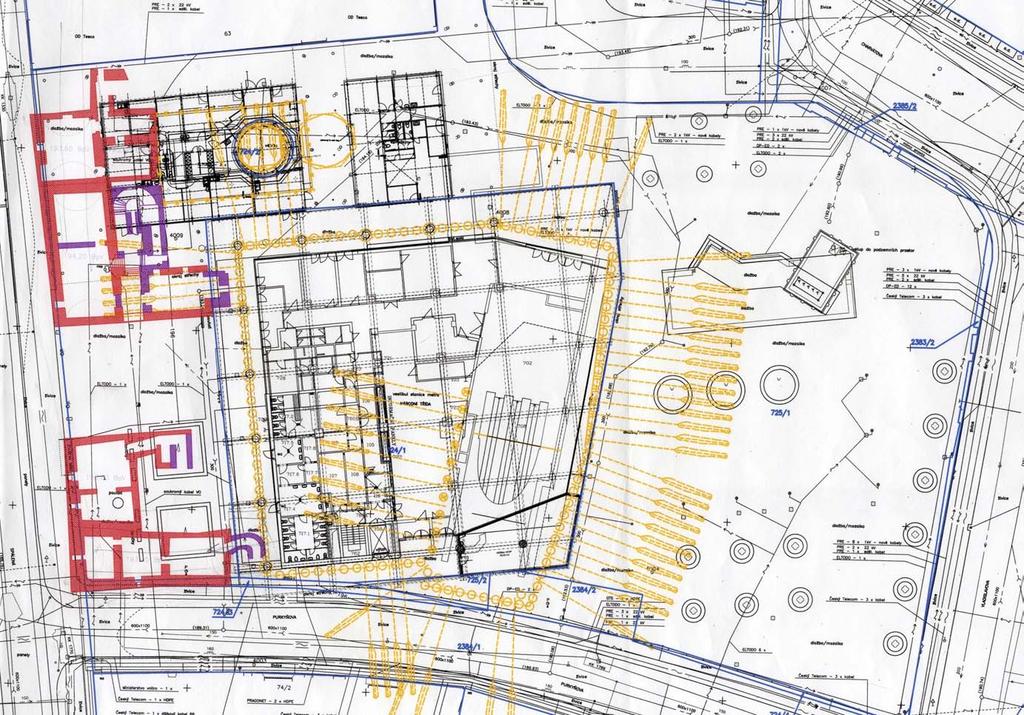 SCHEMA ARCHEOLOGICKÝCH NÁLEZŮ PŘI ULICI SPÁLENÁ zdroj: Studie: Nejstarší