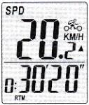 Horní řádek zobrazuje aktuální rychlost 2,2 km/h, dolní řádek je ujetá vzdálenost 5,6km. 3.