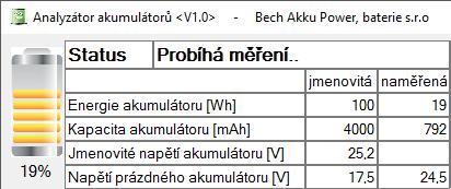 jmenovitou kapacitu akumulátoru změnou jmenovité kapacity lze i po ukončení měření akumulátoru změnit výsledek testu opravou překlepu v této hodnotě. ii. jmenovité napětí akumulátoru iii.