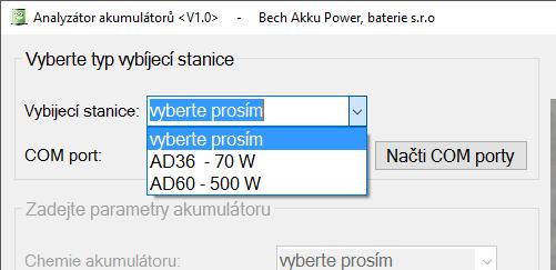 3. Připojení k PC a vykreslení grafů z průběhu vybíjení 1) Nainstalujte do PC aplikaci Analyzátor akumulátorů. 2) Připojte přístroj do napájení a zapněte jej hlavním vypínačem.