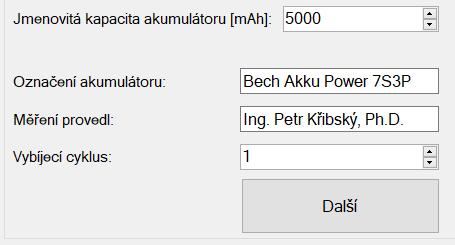 Jmenovitá kapacita akumulátoru slouží k závěrečnému vyhodnocení životnosti akumulátoru.