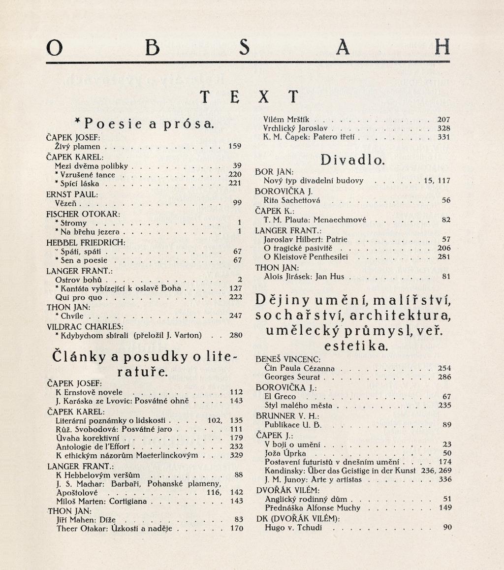 190 Stránka 190 D Ě J I N Y N O V É M O D E R N Y Č E S K Á L I T E R AT U R A V L E T E C H 1 9 0 5 1 9 2 3 Obsah Uměleckého měsíčníku časopisu Skupiny výtvarných umělců, který řídili Josef Čapek,