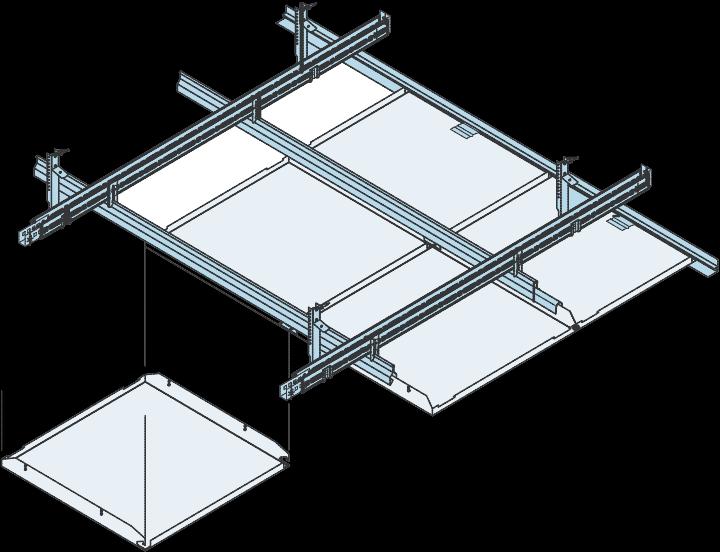 Kovový podhled - Metal False Ceiling - Abgehängte Metalldecke Těsný kovový kazetový podhled určený do čistých prostor. Osová rozteč nosných lišt 600, popř. 625mm.