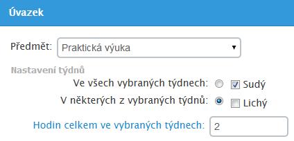 lichý / sudý, L / S). Předpoklady nasazení (editace) rozvrhu typ L / S: nastavení výchozího parametru Počet týdnů: 2, v modulu Nastavení Rozvrh Parametry rozvrhu.