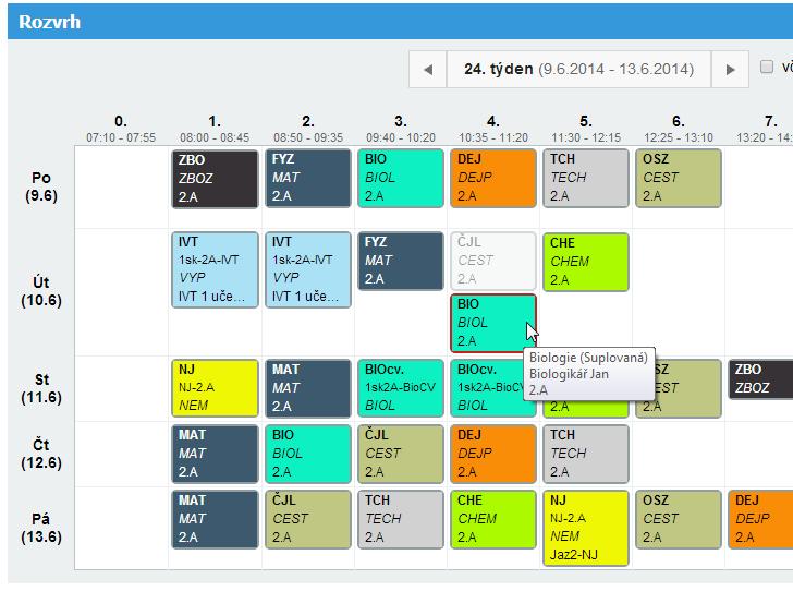 Každý uživatel tedy může zpětně listovat rozvrhem a mít přehled o nasazení hodin předmětů, v tom kterém období. O verzování rozvrhů ještě bude řeč (viz str.