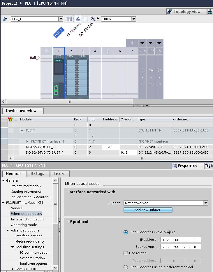 V Properities PLC pod PROFINET interface [X1]