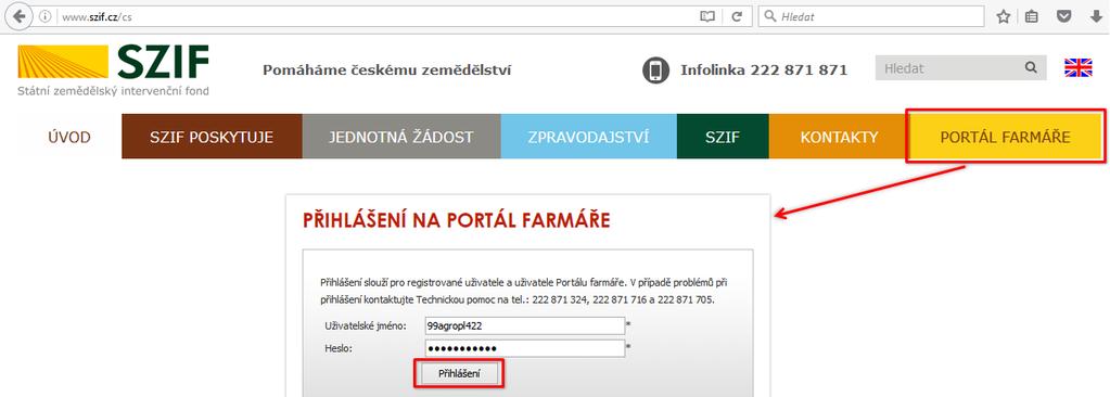 Přihlaste se pomocí uživatelského jména a hesla do Portálu farmáře. 4. V menu přejděte na Nová podání -> Jednotná žádost a žádosti AEO, AEKO a EZ -> Změny deklarací plošných opatření. 5.